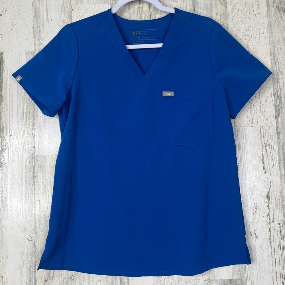 FIGS Technical Collection Scrub Uniform‎ Top Women’s Size S Blue w Front Pocket